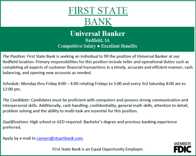 Universal Banker Position in Redfield