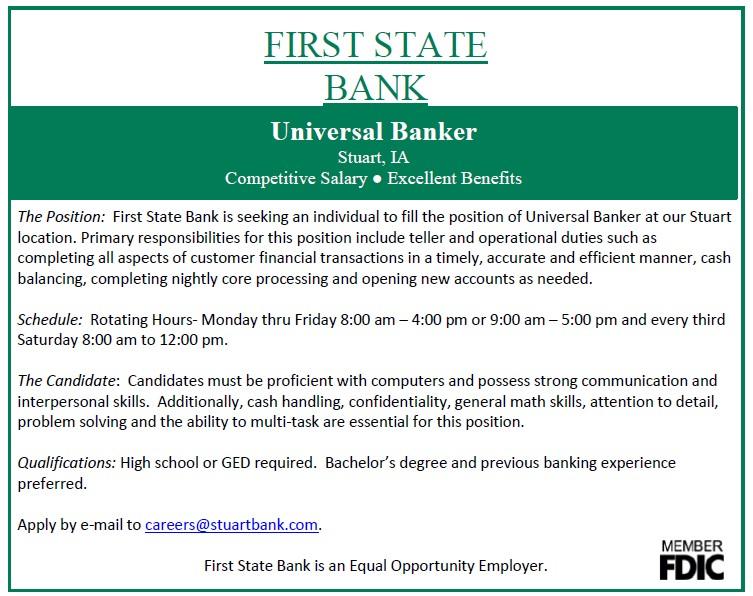 Job Posting for Universal Banker
